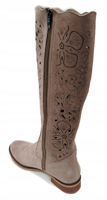 KOR-2329 STYLOWE LEKKIE AŻUROWE KOZAKI SKÓRA NATURALNA 40 Rozmiar 40