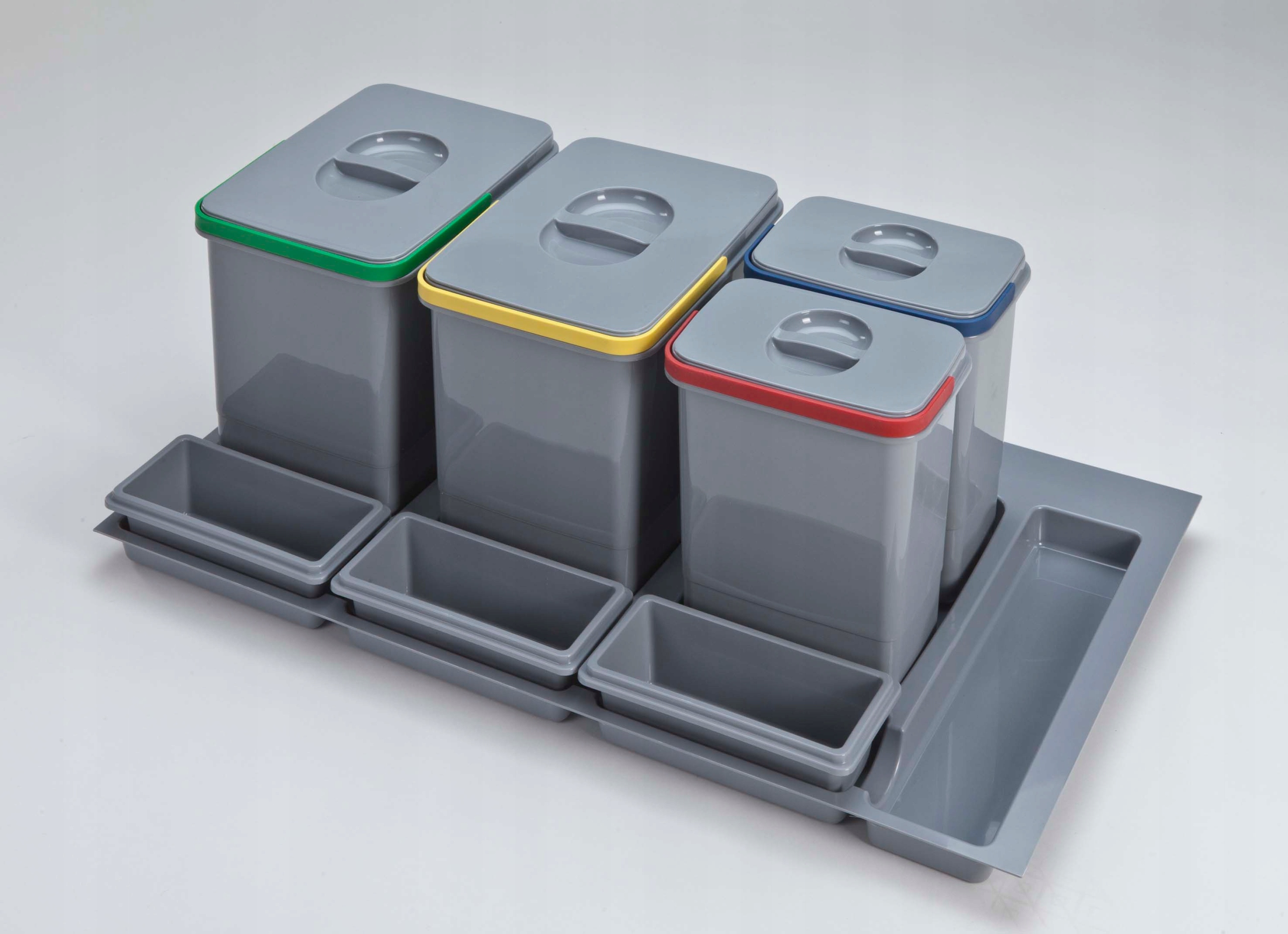 Levně Koš na odpadky 90 cm, tři nádoby, 2x15 l 2x7 l, šedý