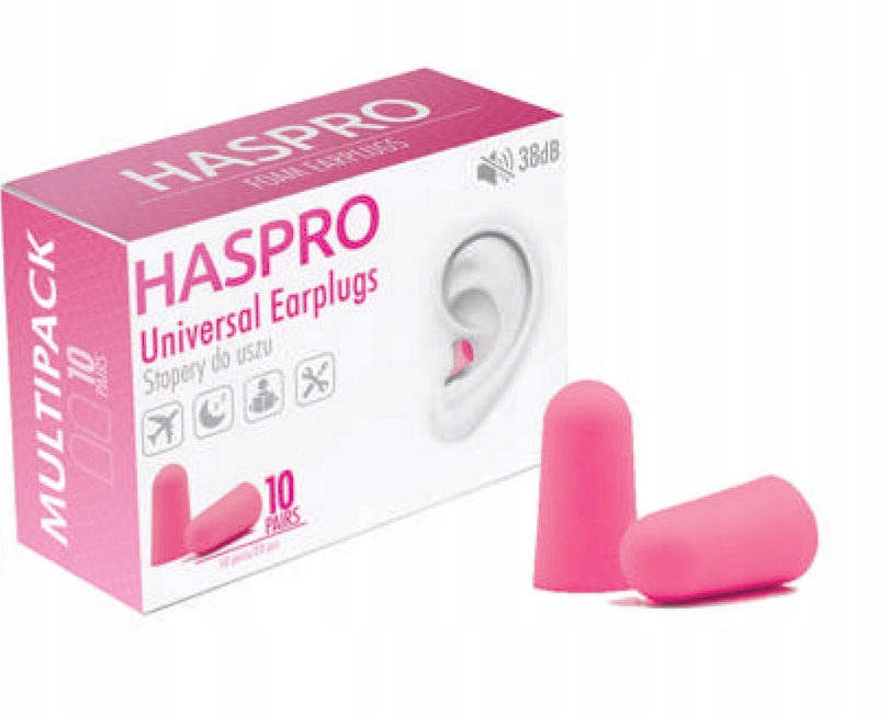 ZATYCZKI TŁUMIĄCE HAŁAS HASPRO 10 PAR DO NAUKI PRACY STOPERY DO USZU Liczba sztuk w ofercie 20 szt.