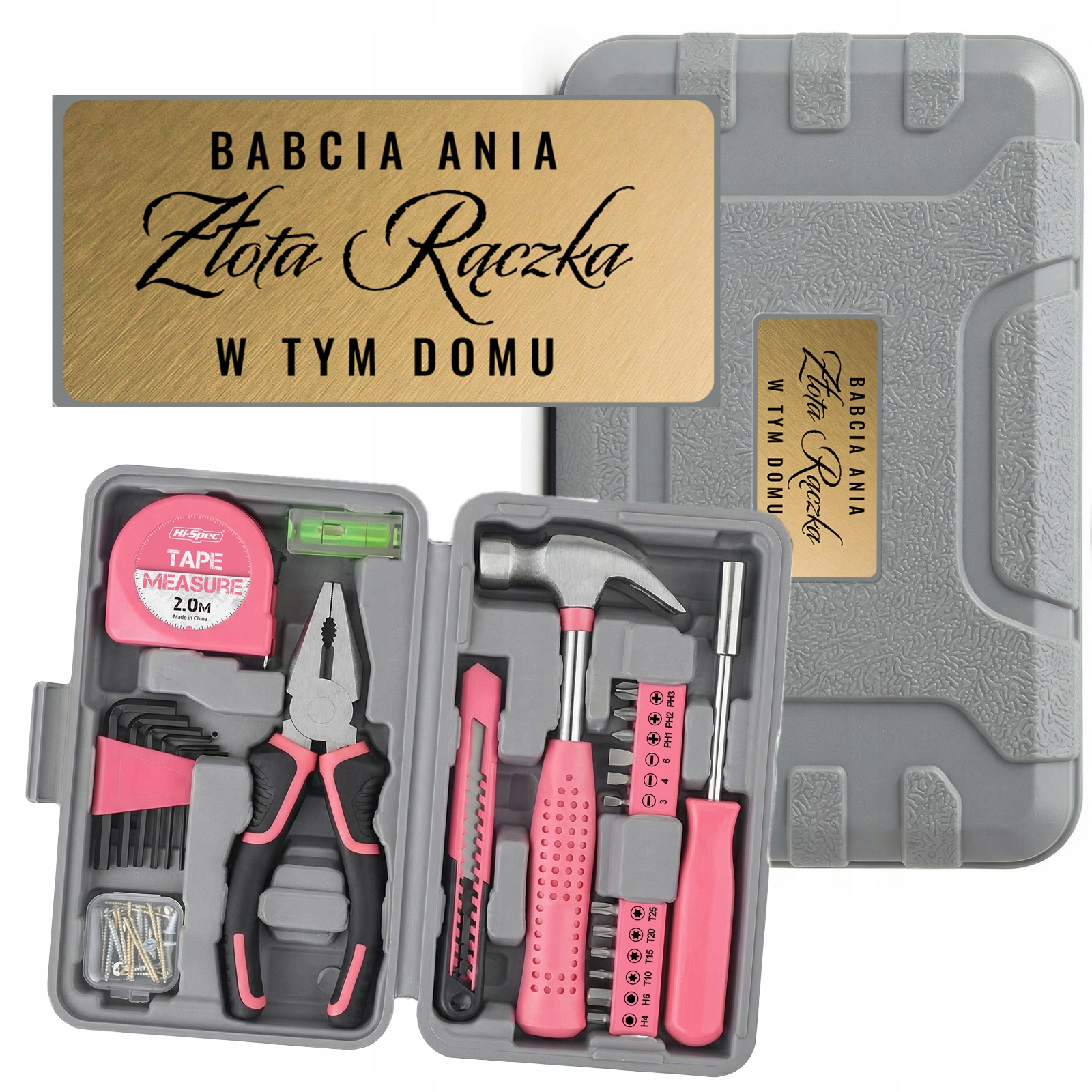 Zestaw Narzędzi w Walizce z Grawerem 25 szt Różowe na Dzień Babci