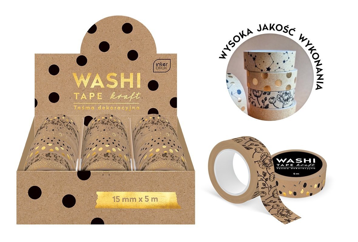 TAŚMA DEKORACYJNA WASHI TAPE KRAFT INTERDRUK