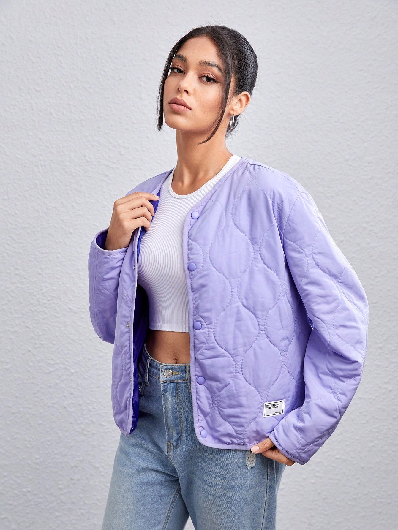 Prošívaná Bunda Oversize Fialová Unisex Casual Shein Xs