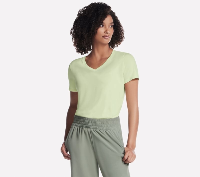 Dámské Tričko Skechers Pima V-Neck Lime TP130 Lglm