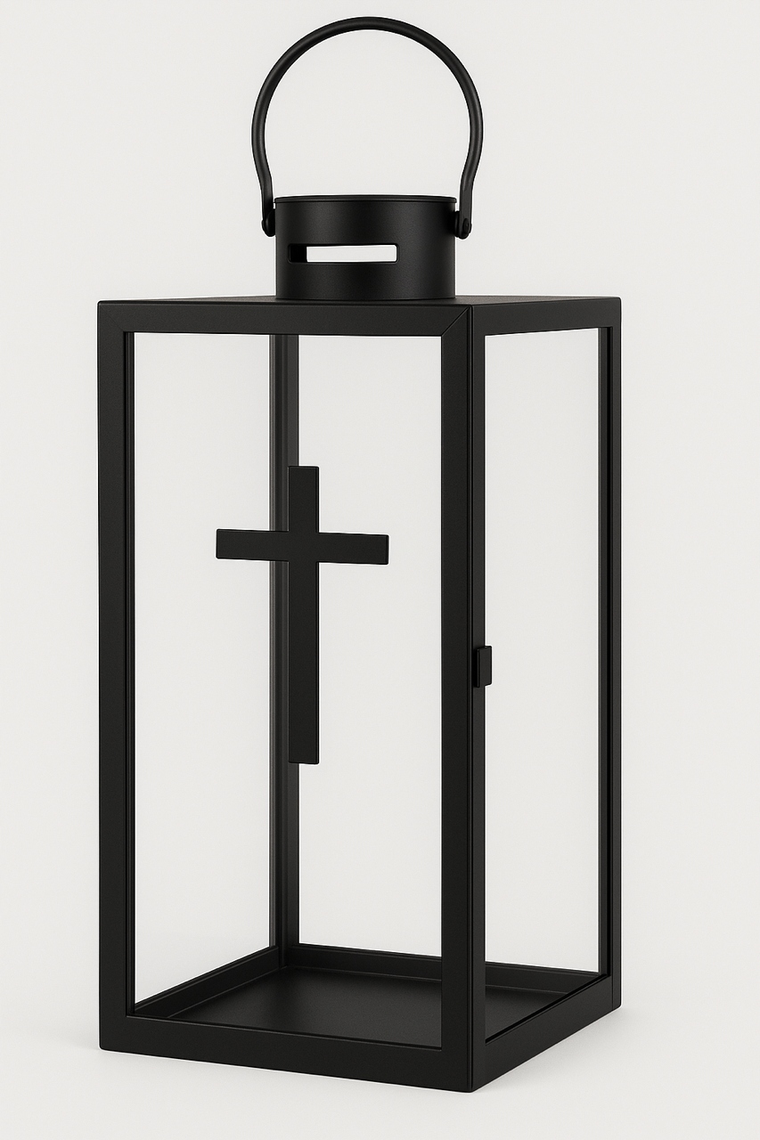 Lucerna lampion 49 cm Černá Hřbitovní Svíčka na hrob hřbitov z oceli