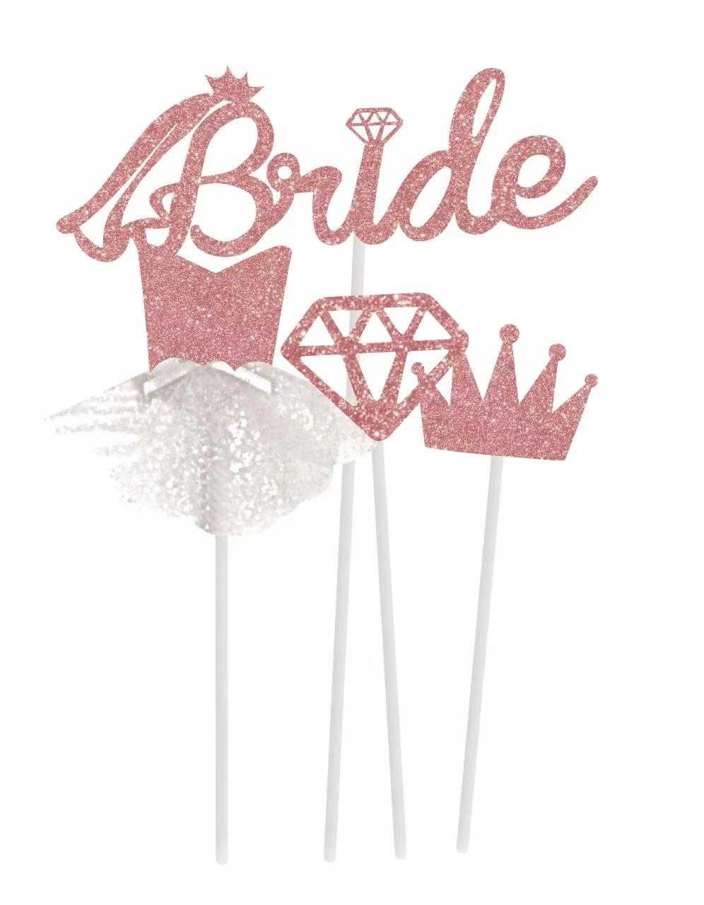 

Topper na tort Bride to be rose gold brokat 4szt J