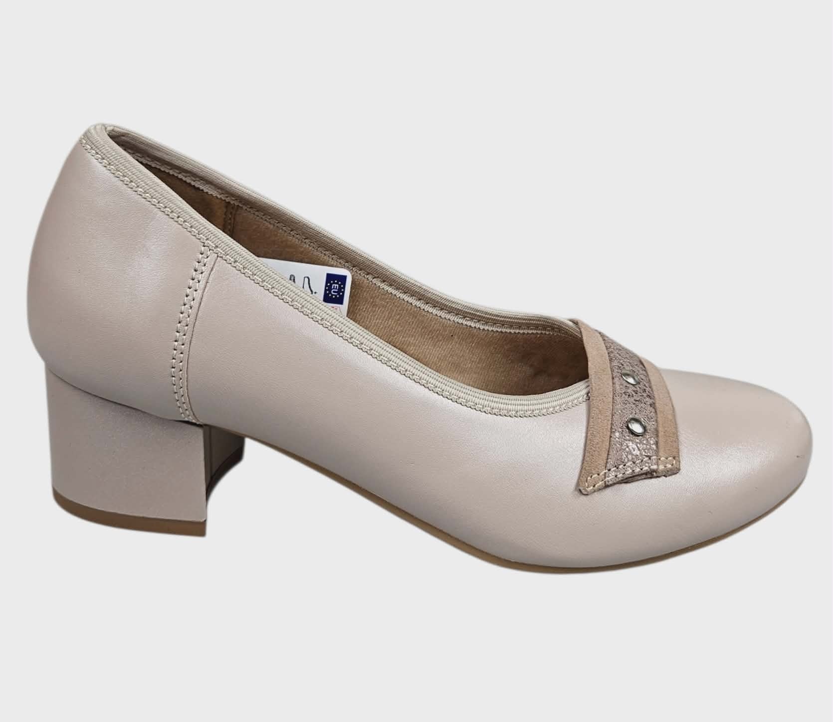 Dámské Kožené Lodičky Pohodlné Nízký Podpatek Galant 4073 Béžové vel. 40