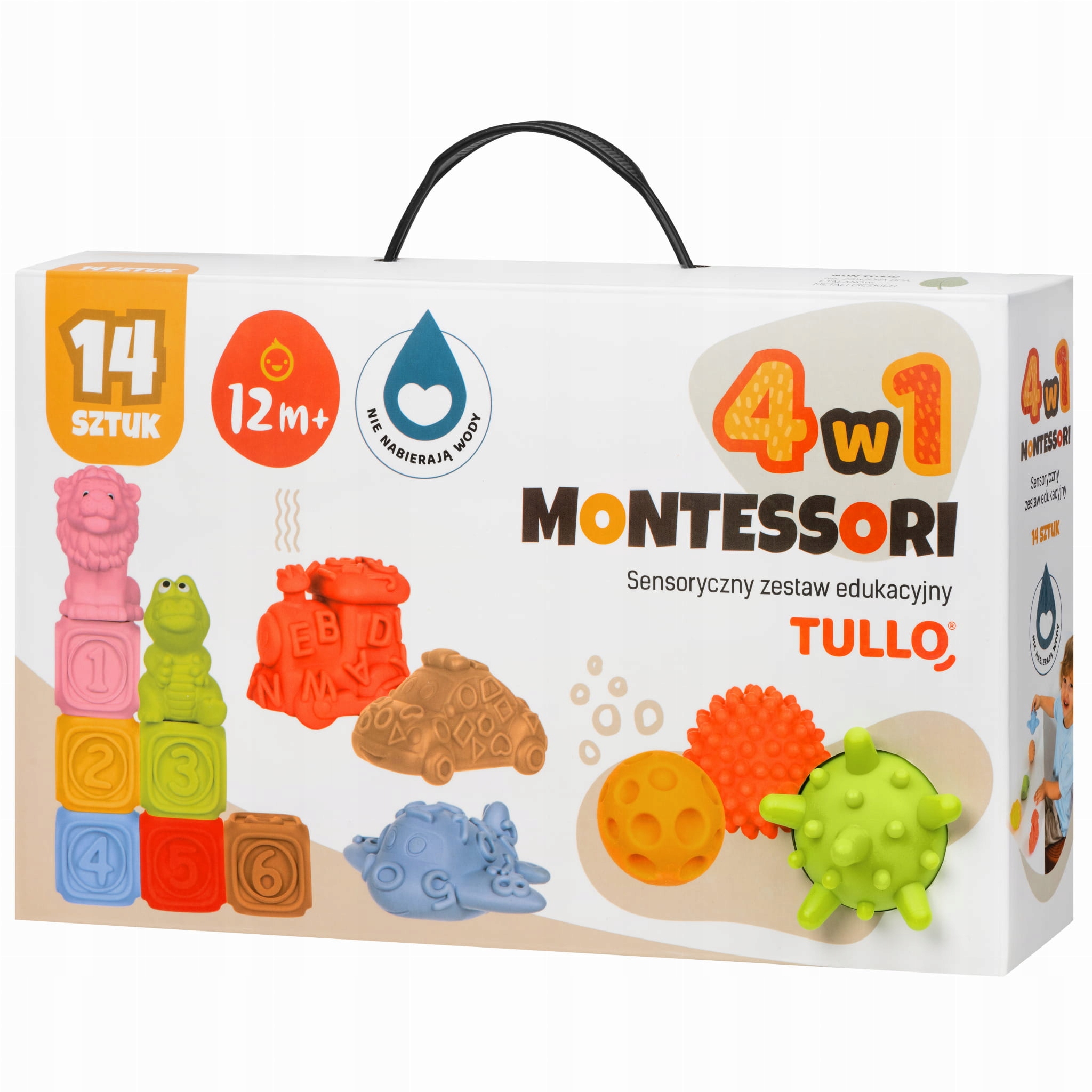 Senzorické kostky pyramida míčky vozidla sada Montessori 14ks Tullo 614