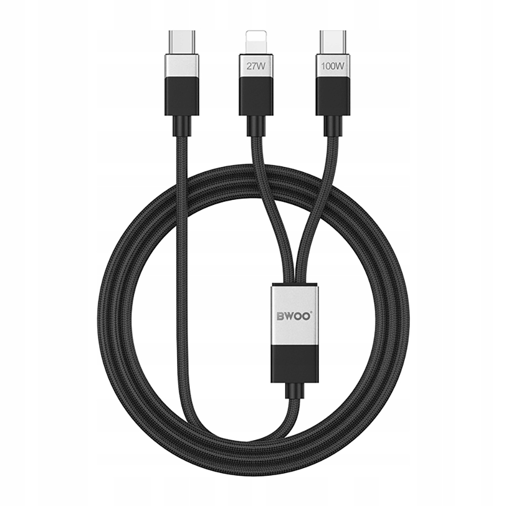 Bwoo Przewód 2W1 Usb C Lightning Do Iphone Android Smartfonów 1M Czarny 27W