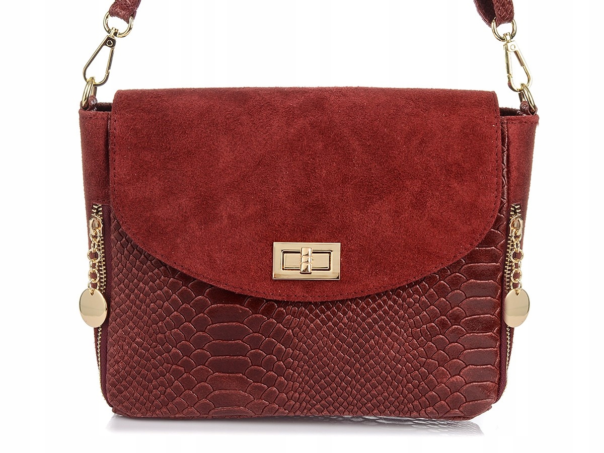 Włoska Torebka Skórzana listonoszka skóra węża zamsz skóra torba wizytowa