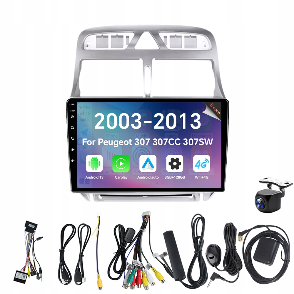 Autorádio Eunavi 2Din s Androidem 13 a 2x Rds pro Peugeot 307 307CC 307SW 2002-2013