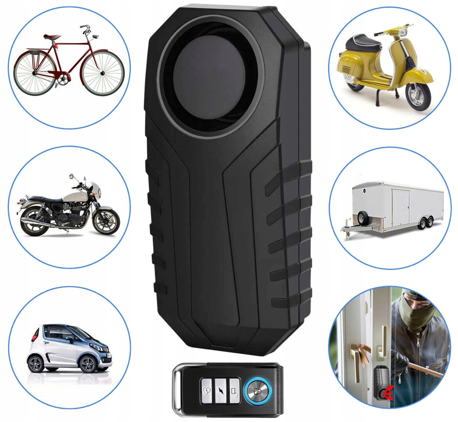 ALARM ROWEROWY + PILOT BLOKADA ZABEZPIECZENIE MOTORU HULAJNOGI GŁOŚNY 113d Model R61