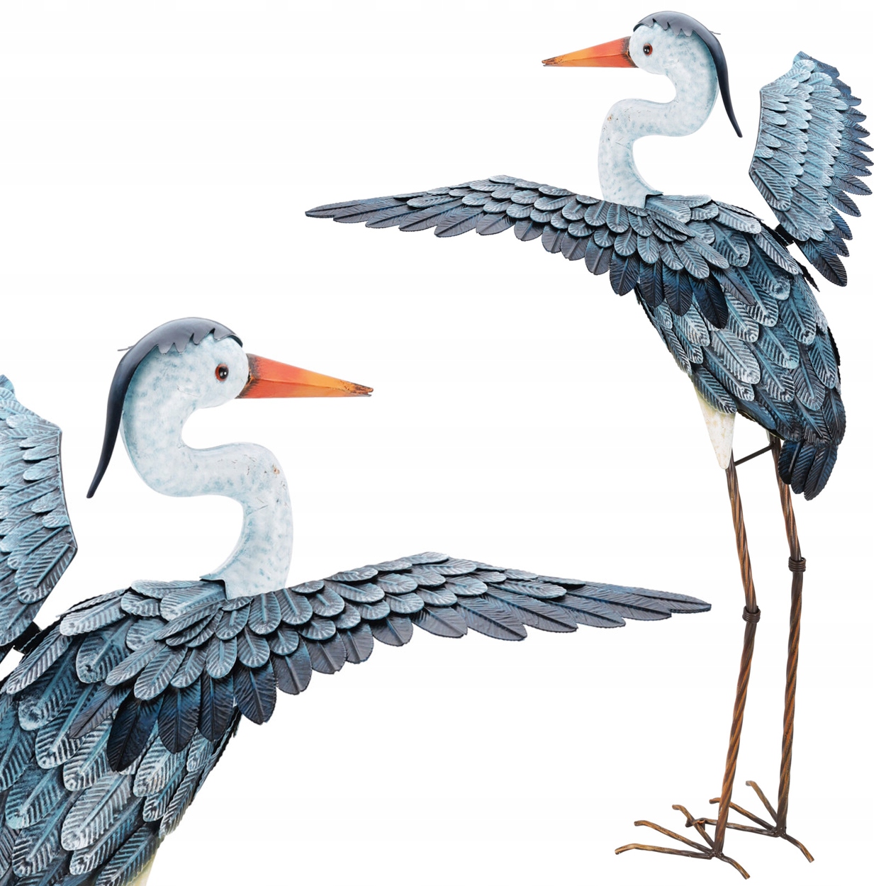 Figurka ogrodowa Żuraw metalowy 86 cm Duży Kolorowy Ptak Do Ogrodu