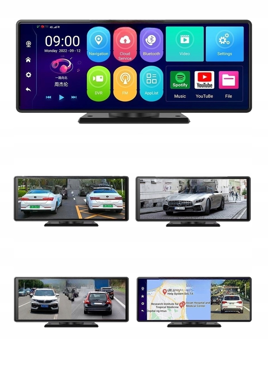 Wideorejestrator Android Nawigacja Kamera Monitor Kąt widzenia 165°