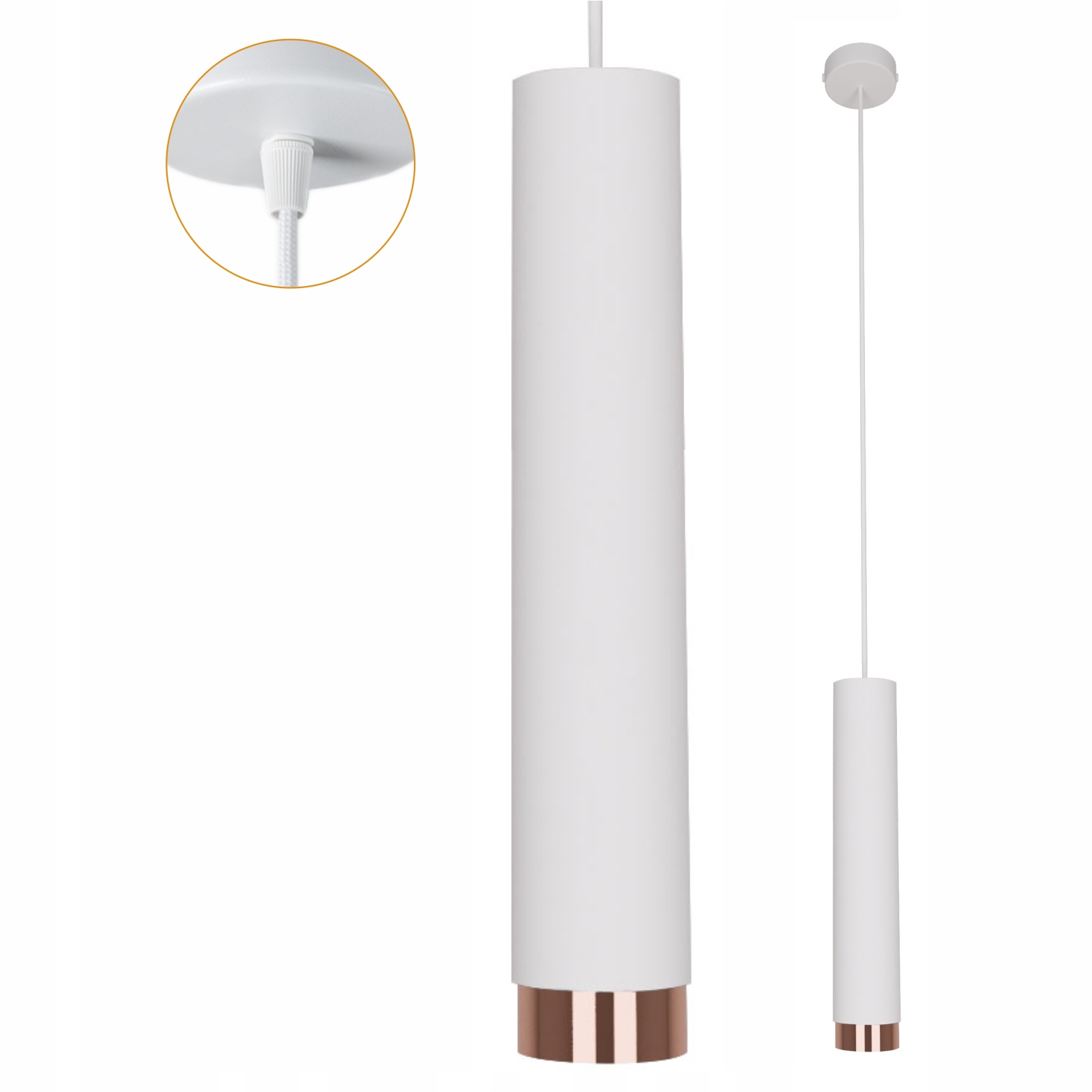 Závěsná lampa Lustr Stropní Svítidlo Tuba Kov Led 1xGU10 Bílá Měď regulace