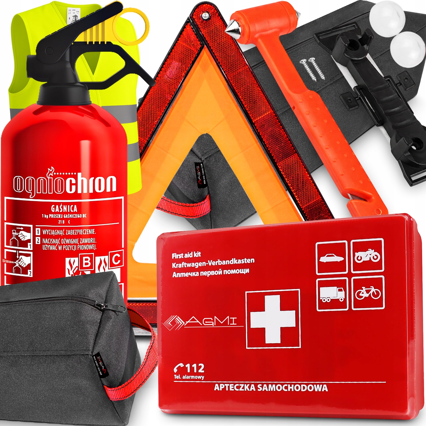 Hasicí Přístroj 1 Kg Lékárnička Trojúhelník Kladivo Na Sklo Řezač Pásu Vesta Taška