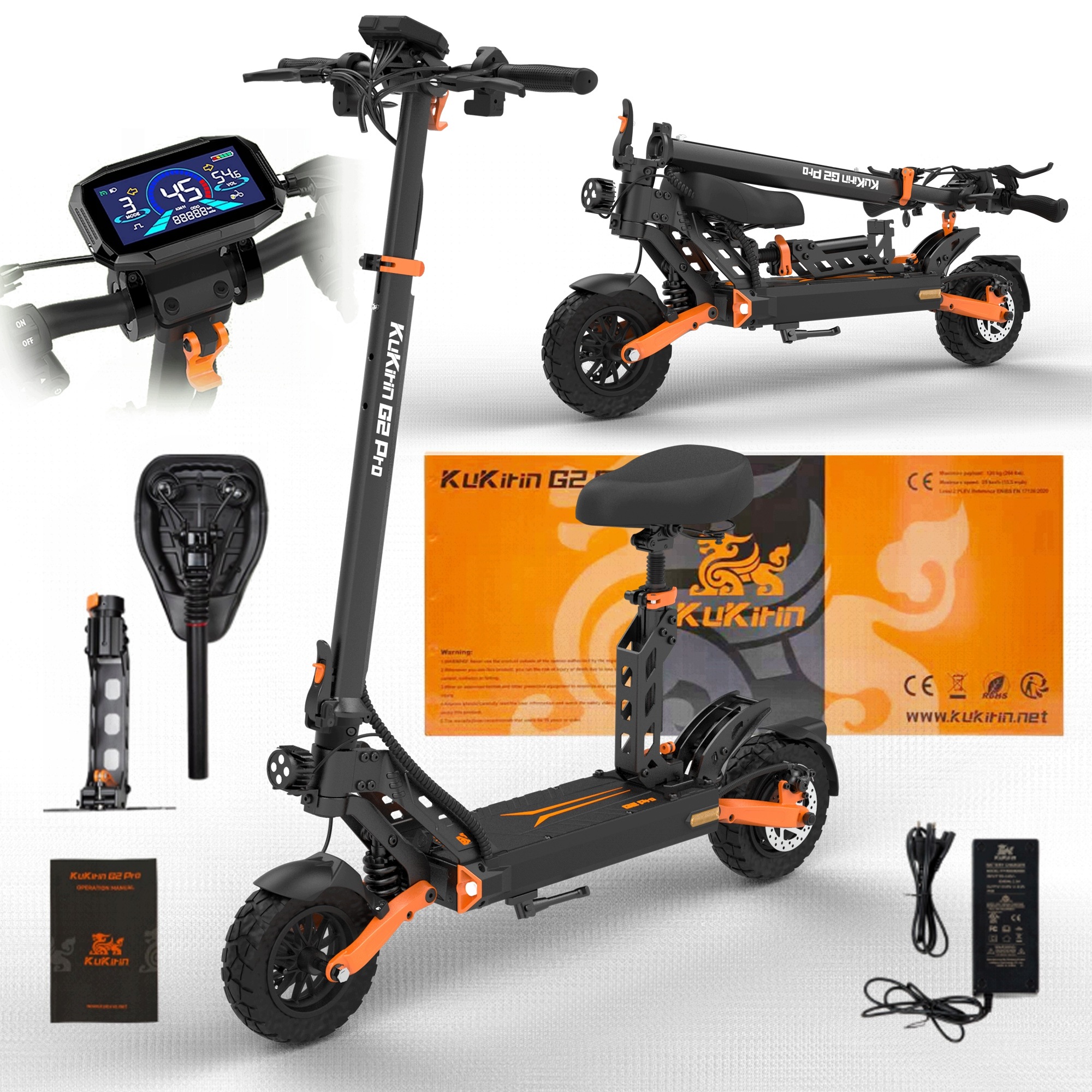 Kukirin G2 Pro Skládací elektrické vozidlo 1000W 48V 15.6AH 45KM/H 65KM 9"
