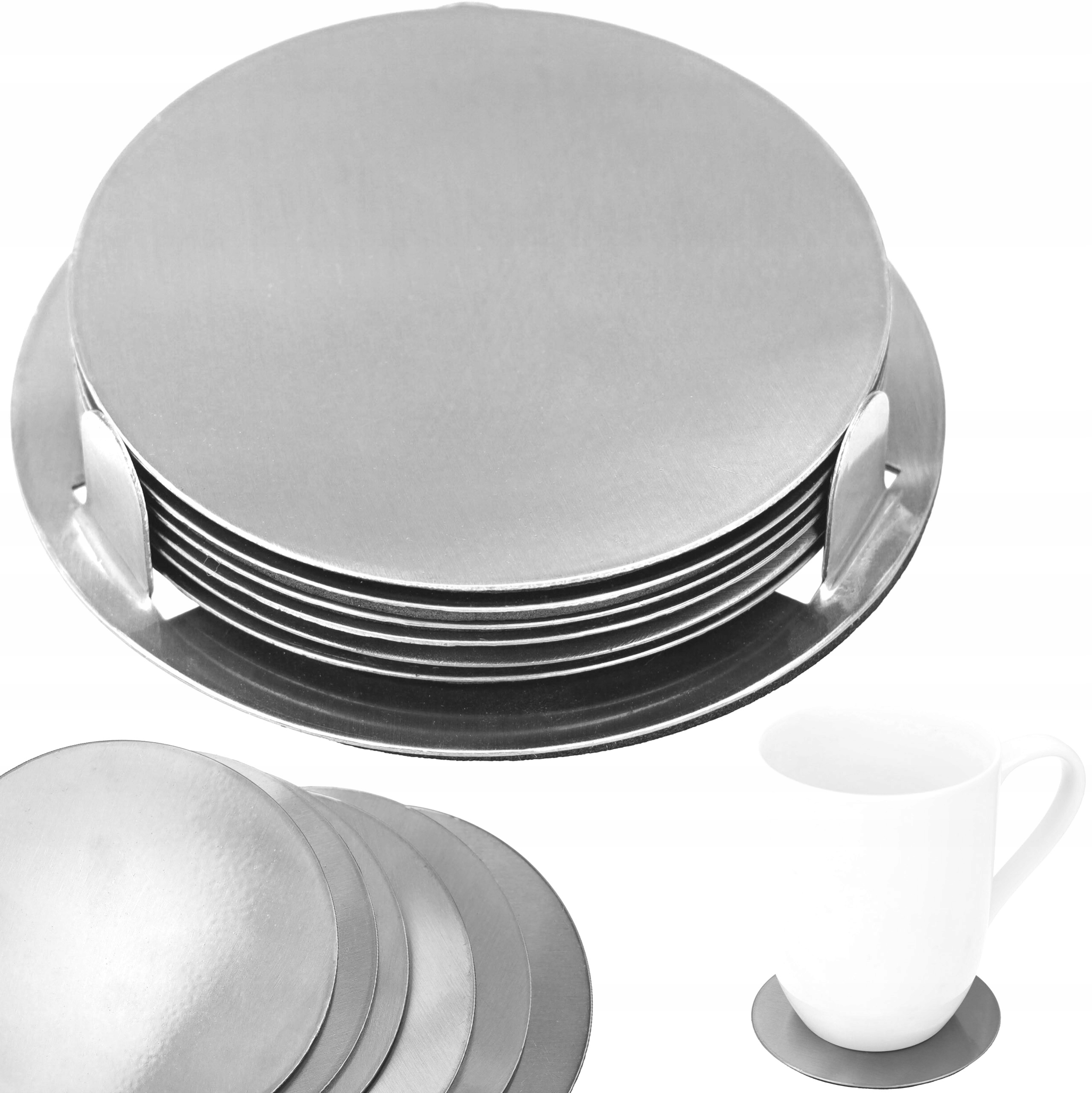 

Podkładki pod kubek szklanki metalowe stojak 6el