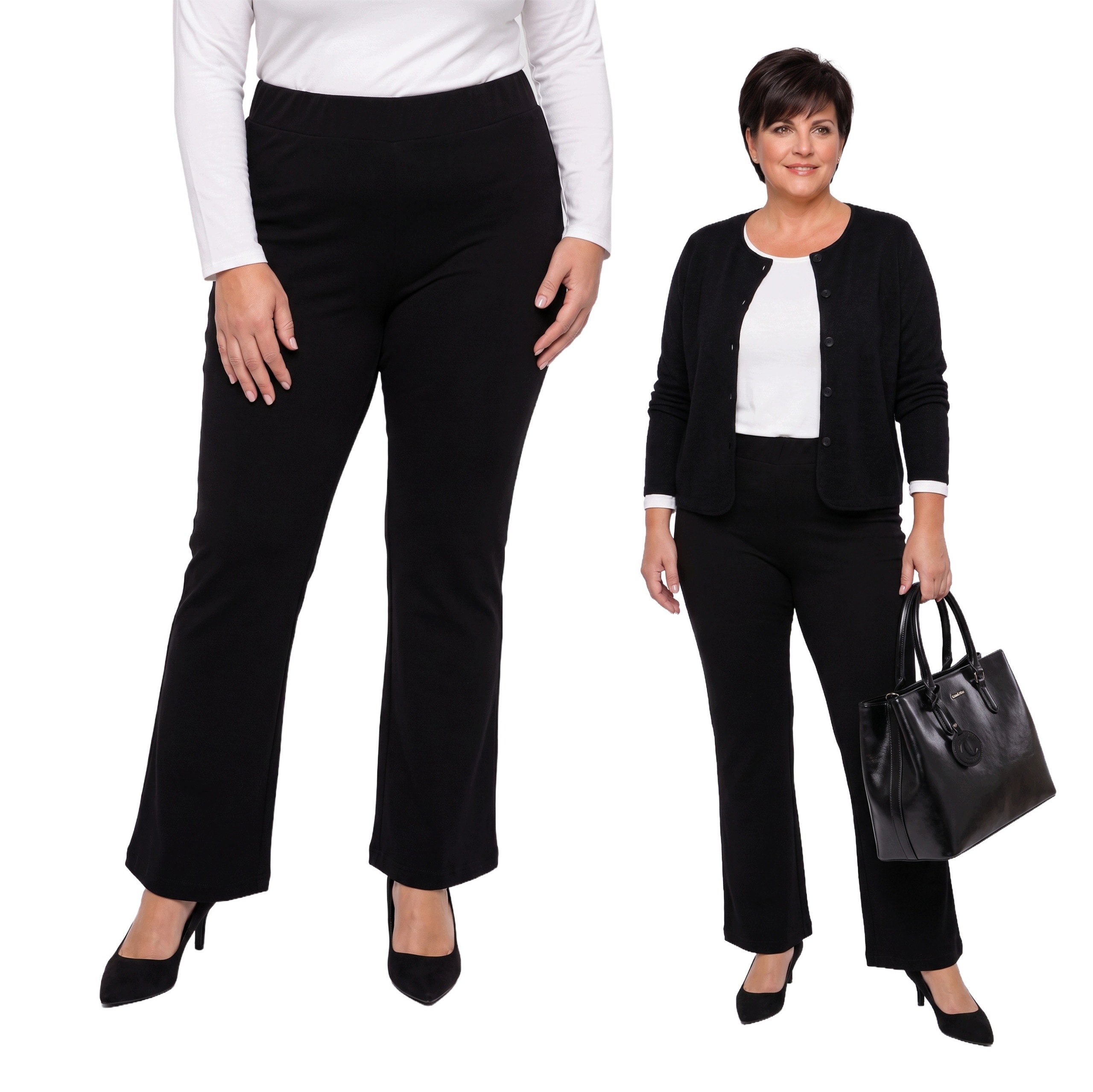 Černé kalhoty s rozšířenou nohavicí plus size velikost 52