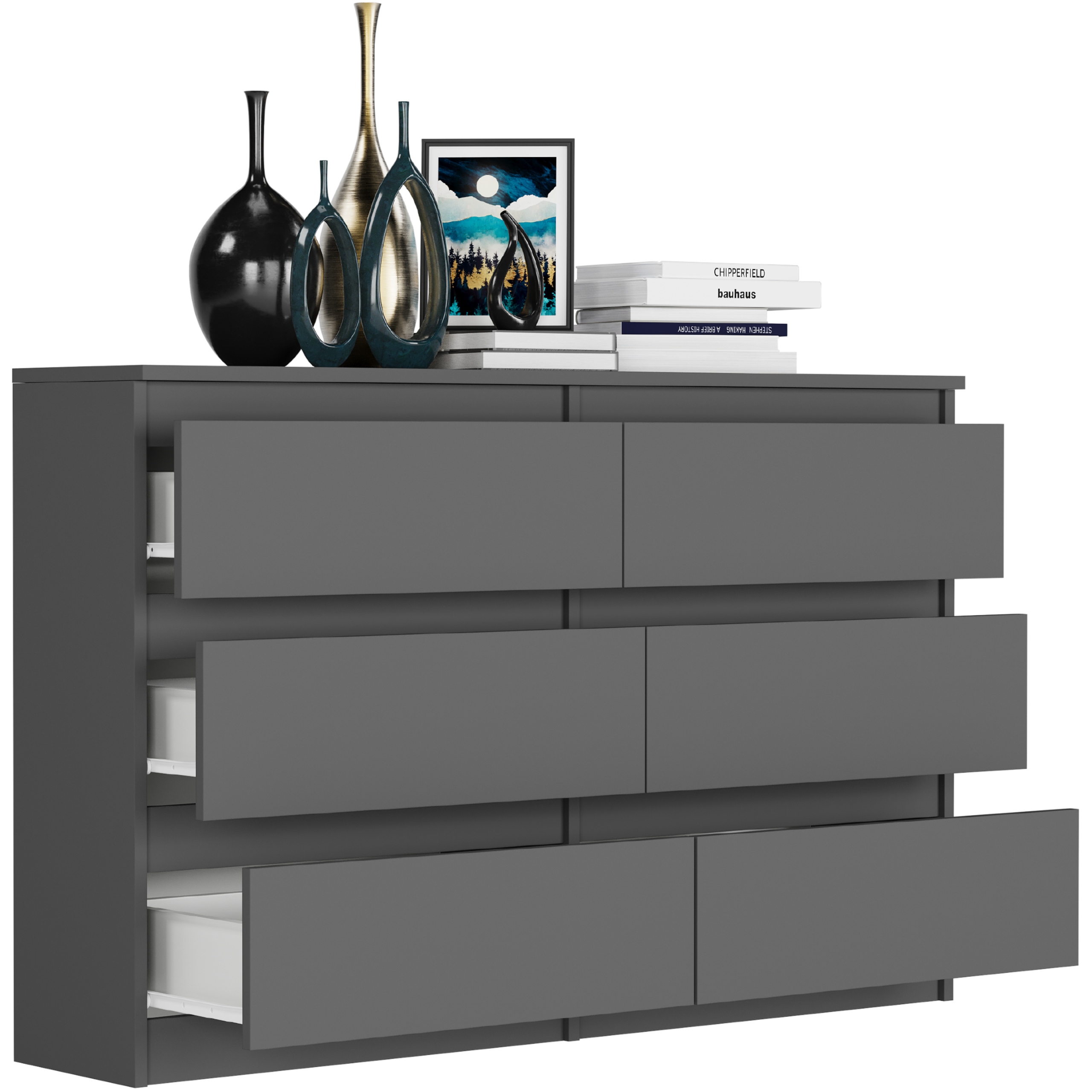 KOMODA 120CM SZAFKA 6 SZUFLAD R-120 ANTRACYT