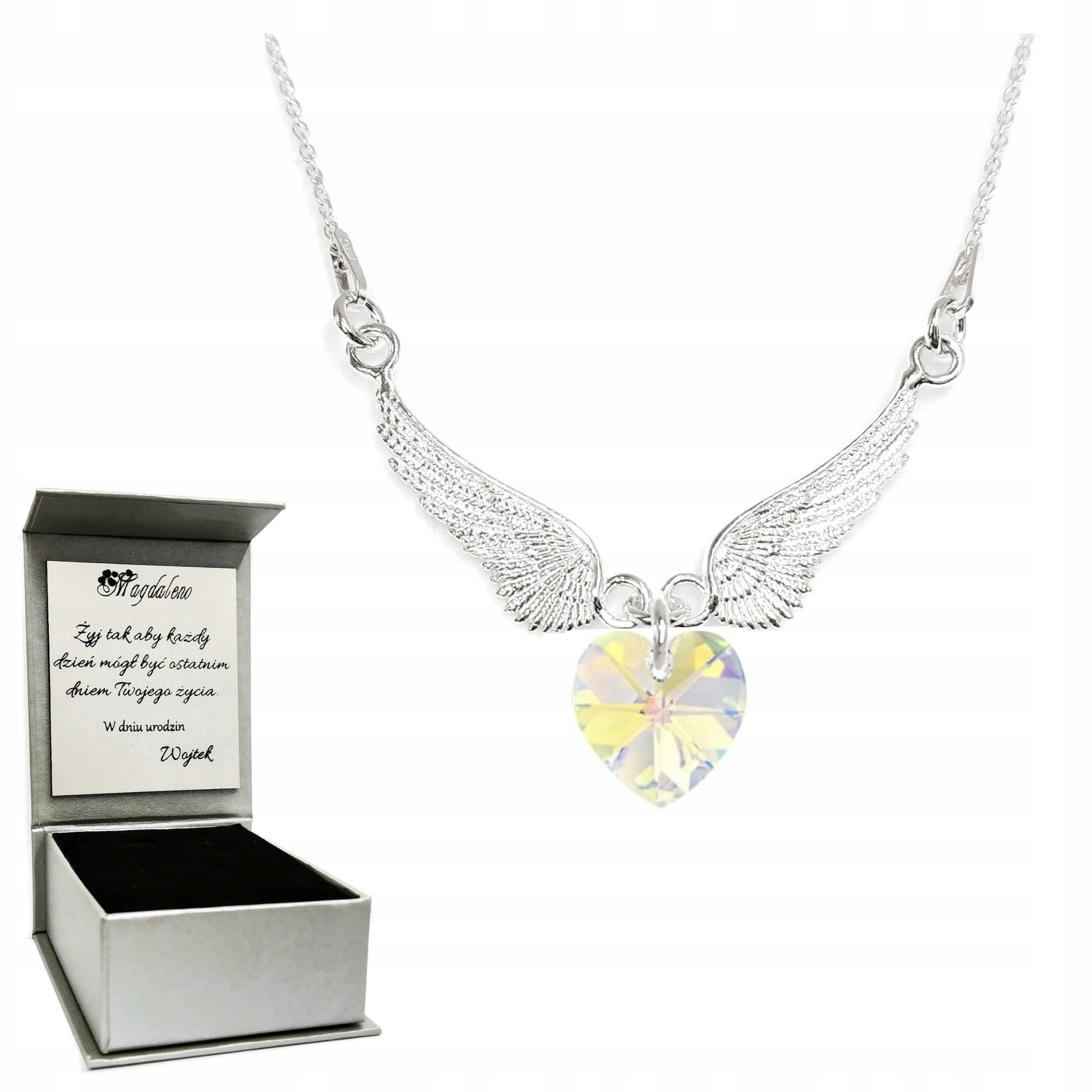 

Srebrny Naszyjnik Grawer Skrzydła Łańcuszek Serce