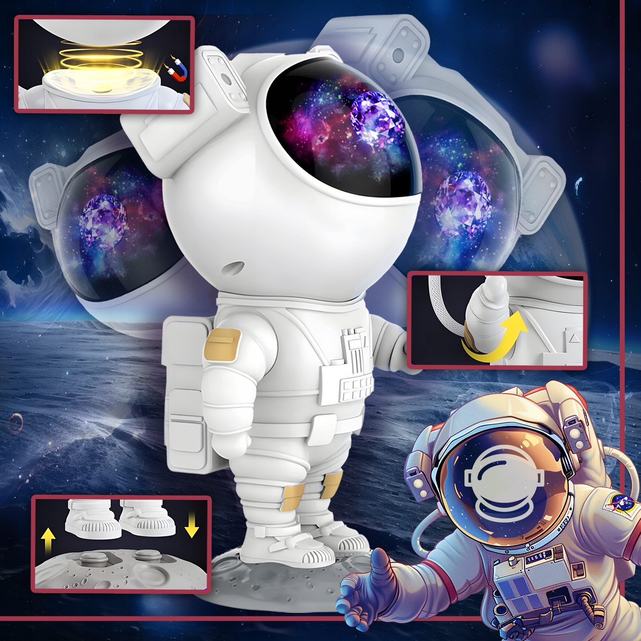 PROJEKTOR GWIAZD ASTRONAUTA LAMPKA NOCNA DLA DZIECI KOSMOS PILOT RZUTNIK Marka MAXSELL