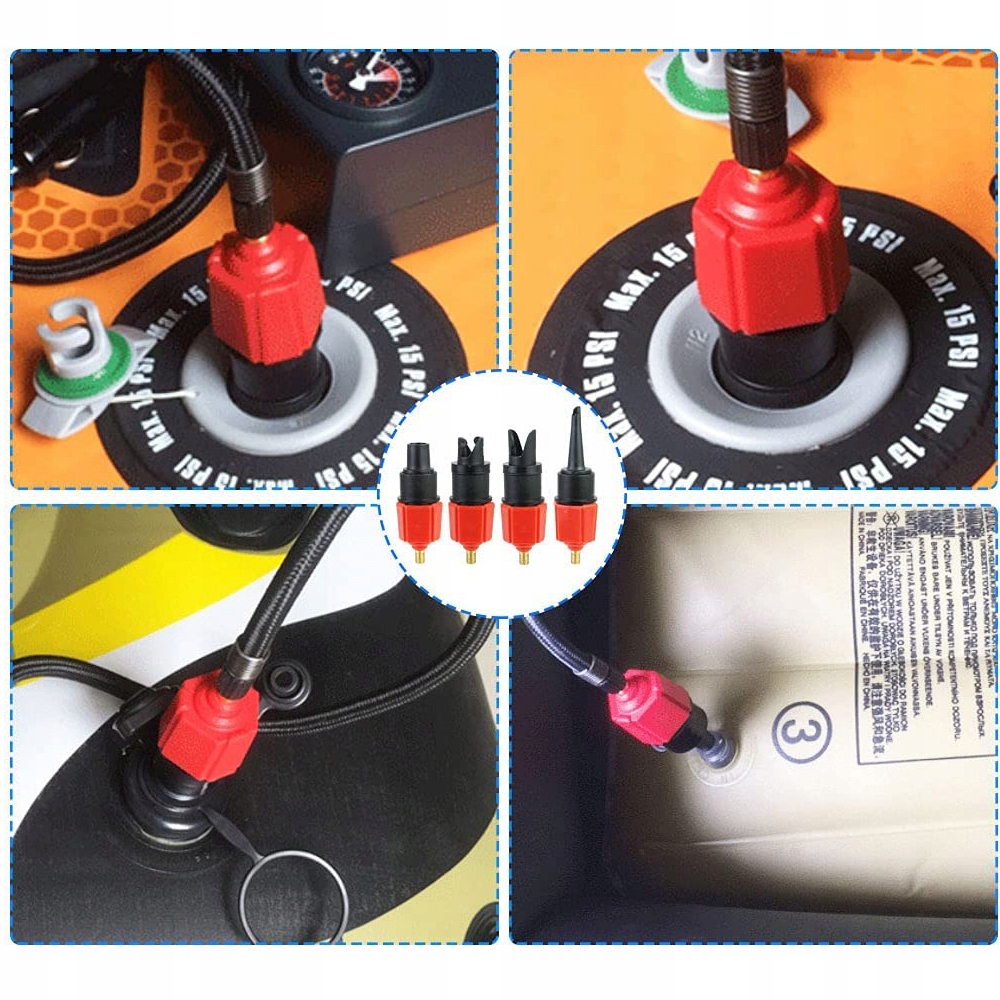 ADAPTER ZAWORU POMPY PONTONU SUP DO POMPOWANIA Z 4 RÓŻNE DYSZE Model adapter do surfowania wiosłowego