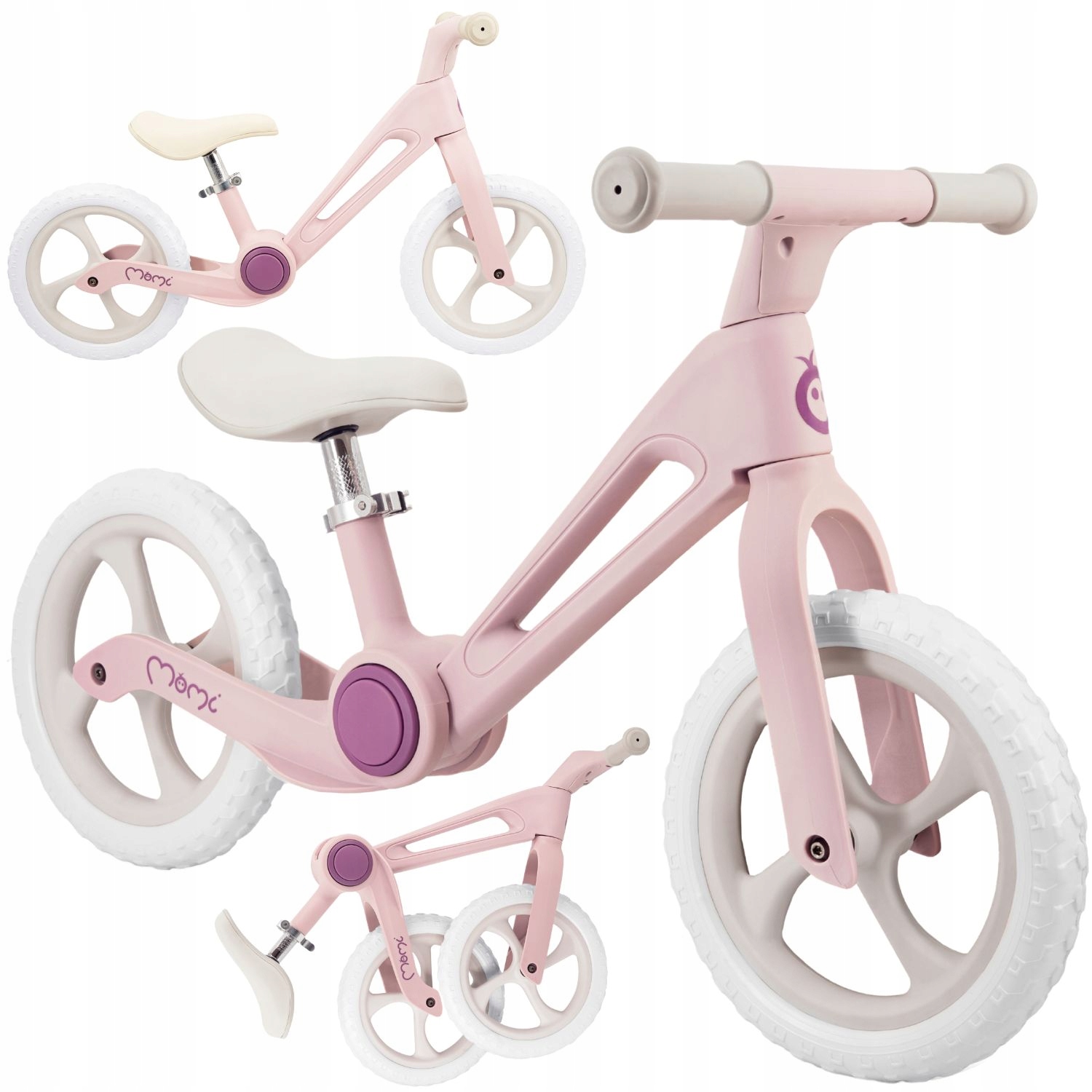 Rowerek biegowy MoMi Noru różowy od 2 lat lekki regulacja składany