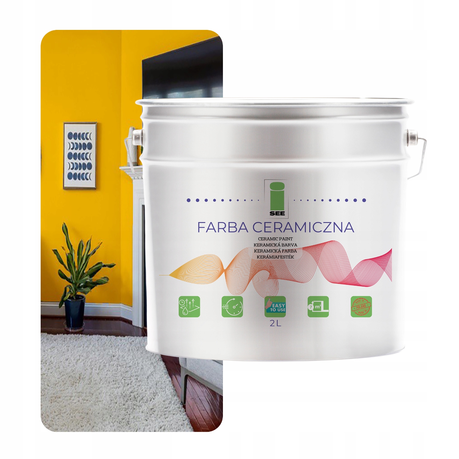 Barva Na Stěnu Keramická, Omyvatelná, Nástěnná, Medová, Žlutá, 2 L, Odolná Vůči Skvrnám