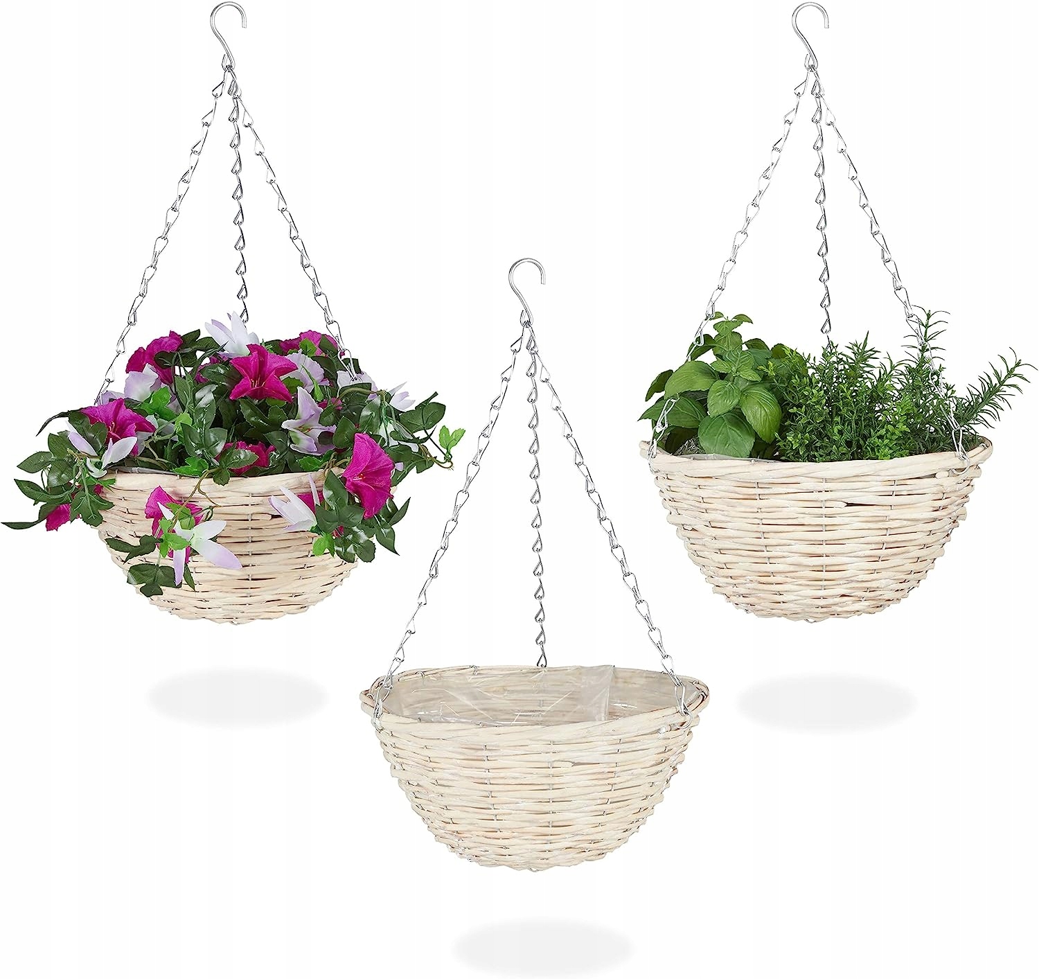 Květináč bílý proutěný Relaxdays 51 cm x 30 x 15 cm 3 kusy