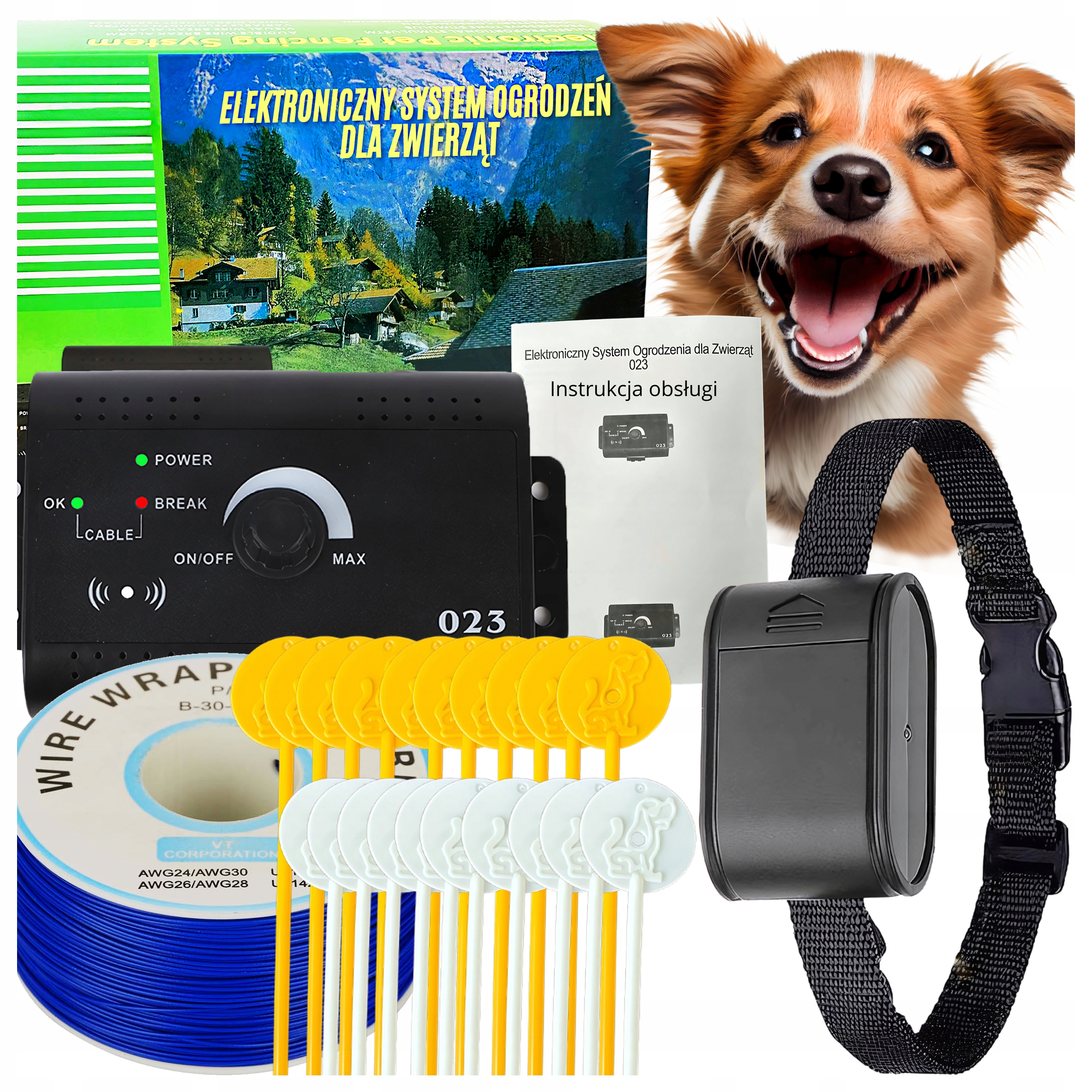 Elektryczny Pastuch Dla Psa Kojec Elektryczna Obroża Ogrodzenie 300M Zestaw