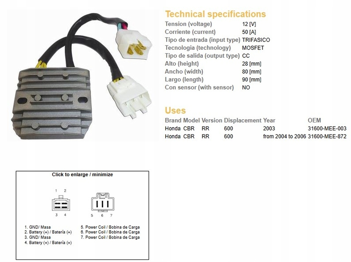 Regulátor Napätia Dze Honda Cbr 600RR '03-'06 (50A) (31600-MEE-872 31600-M