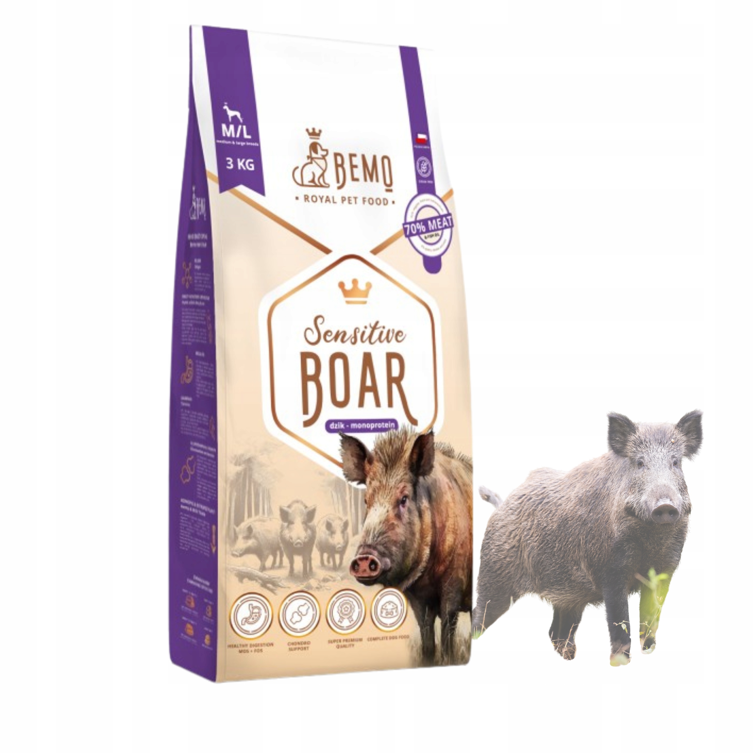 Suché krmivo pro psy Bemo Sensitive Boar 3 kg M/L, hypoalergenní, divoké prase