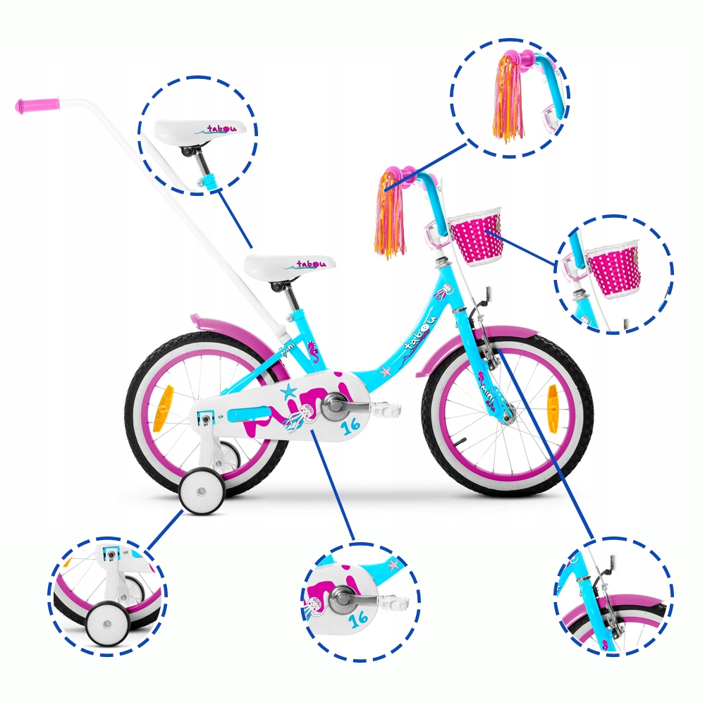 ROWER DZIECIĘCY ROWEREK 16 cali TABOU MINI DLA DZIEWCZYNKI BARDZO LEKKI Model MINI 16