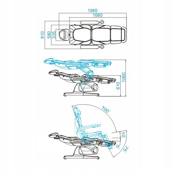 Kosmetické křeslo Azzurro 870 3 elektrické, silné, bílé