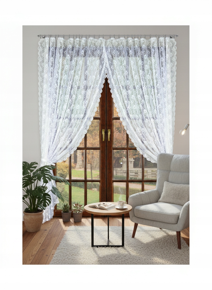 Záclona na balkón s čipkou na mieru s páskou 300 x 270 cm