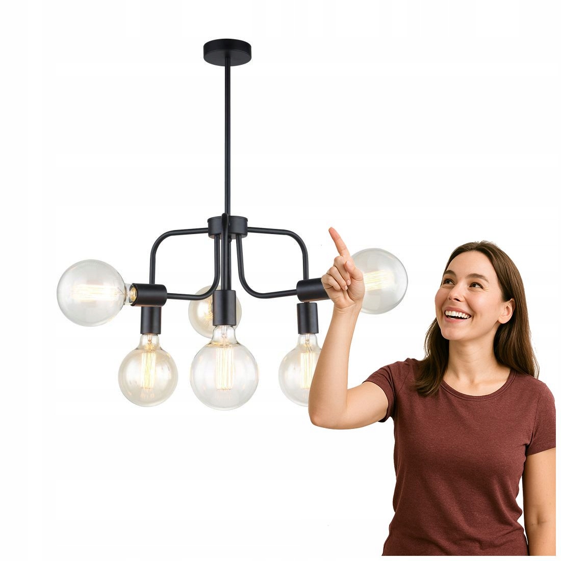 Závesná lampa Kristy industriálna 6xE27 čierna Italux