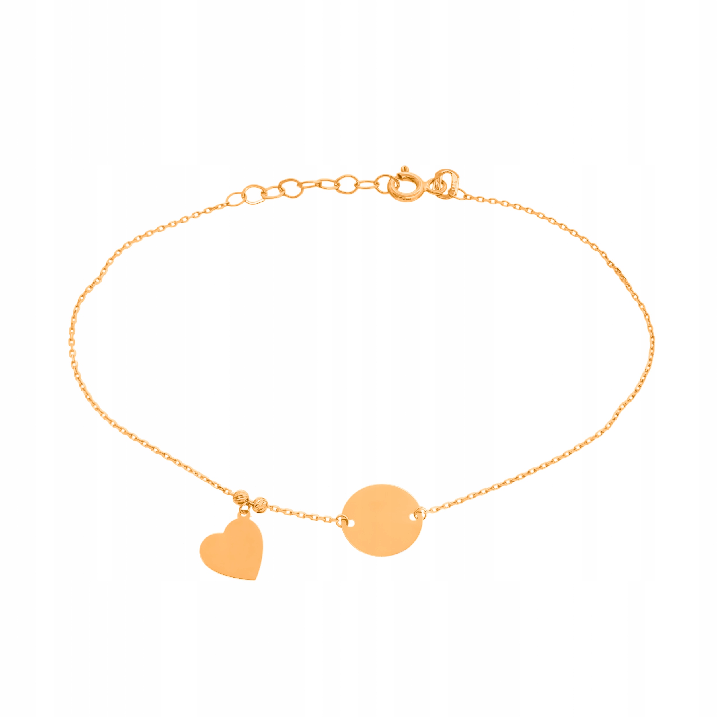 

Złota Bransoletka pr333 Kółko Serce Kulki Grawer