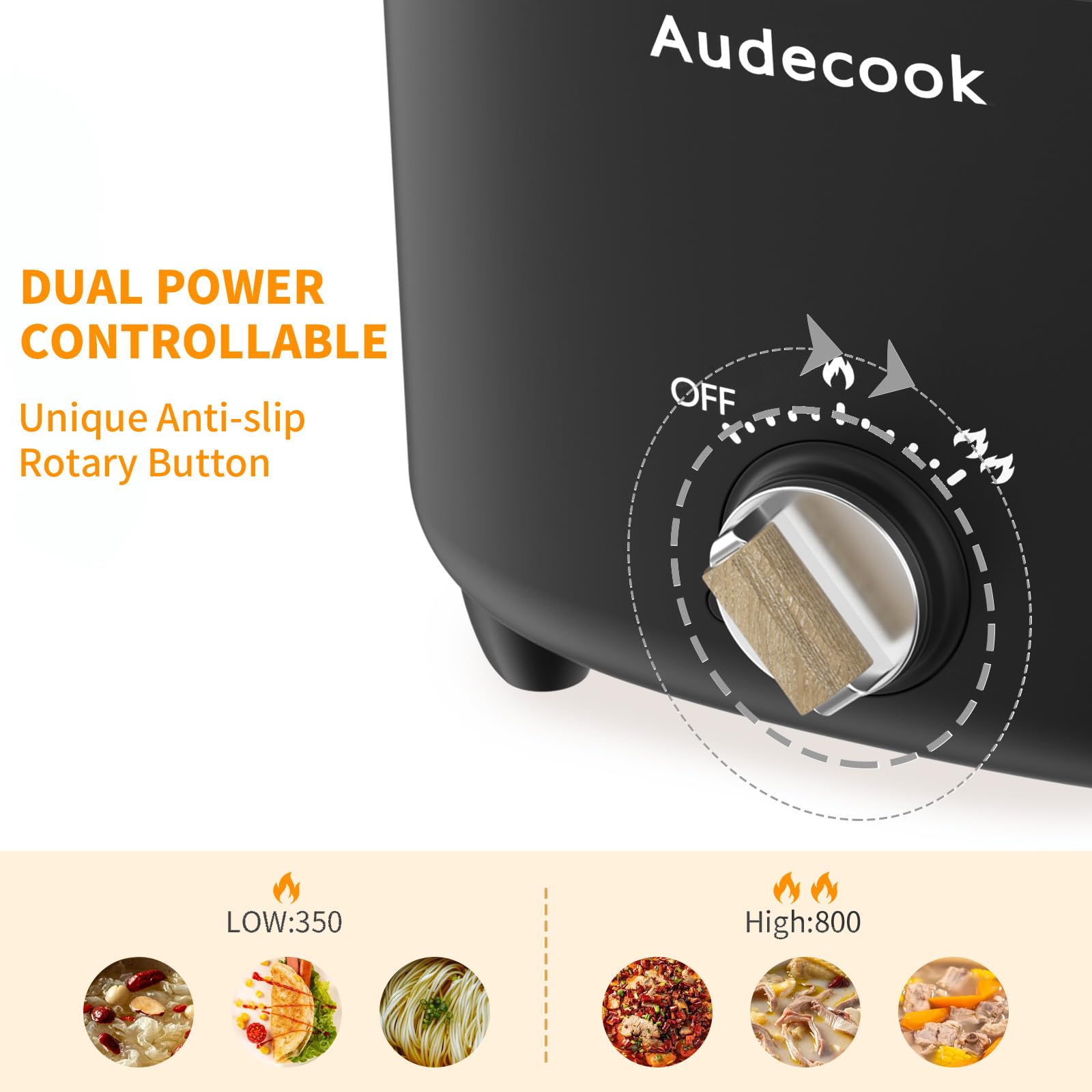 AUDECOOK Elektryczny Garnek 2,5L Przenośny Multicooker dla 1-3 Osób Czarny — miniatura 6