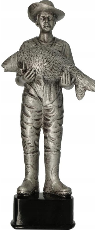 Odlitá figurka rybář s rybou 30 cm popis rybářské trofeje Odměna