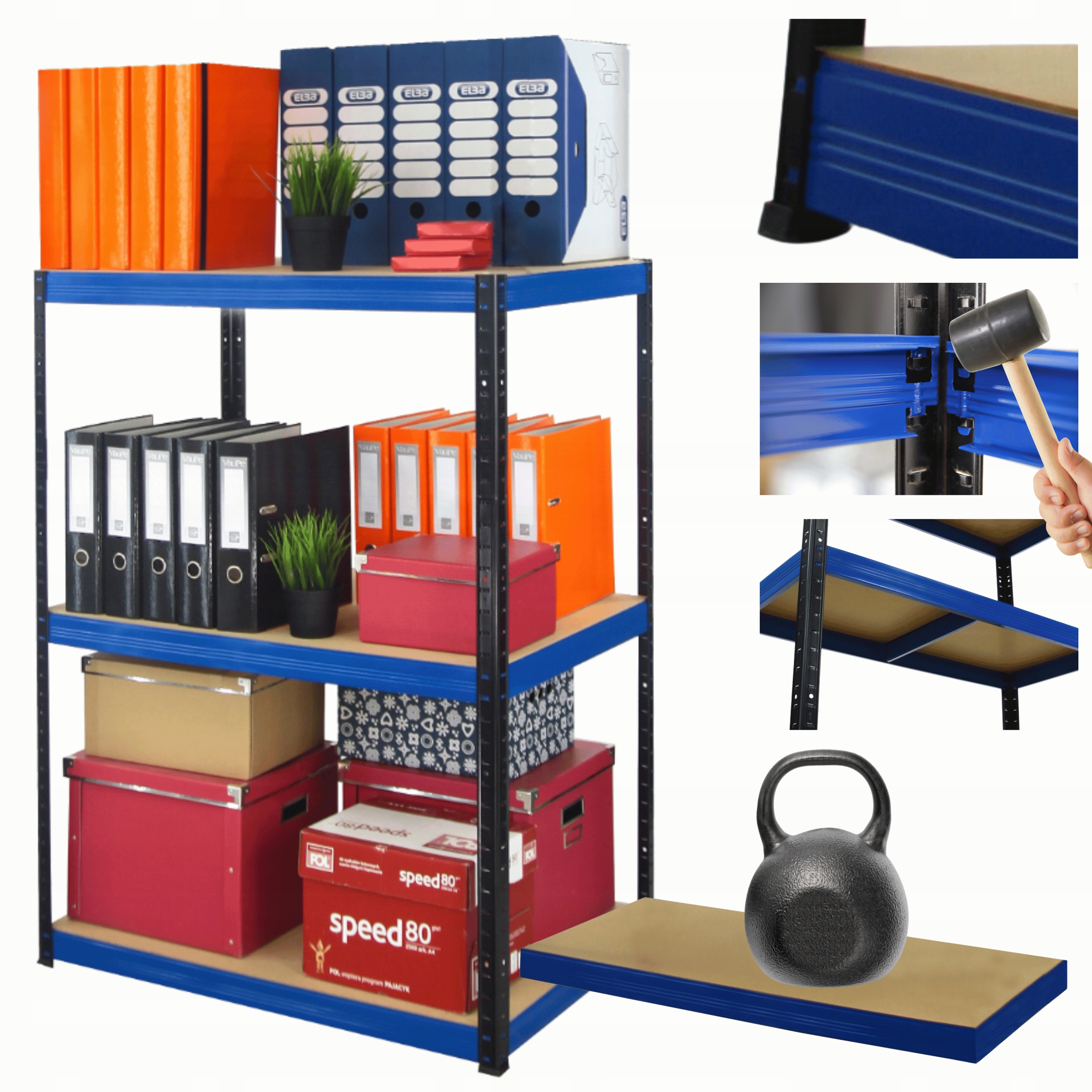 Kovový skladový regál Helios 90x75x30 cm 3Px175 kg Pevný