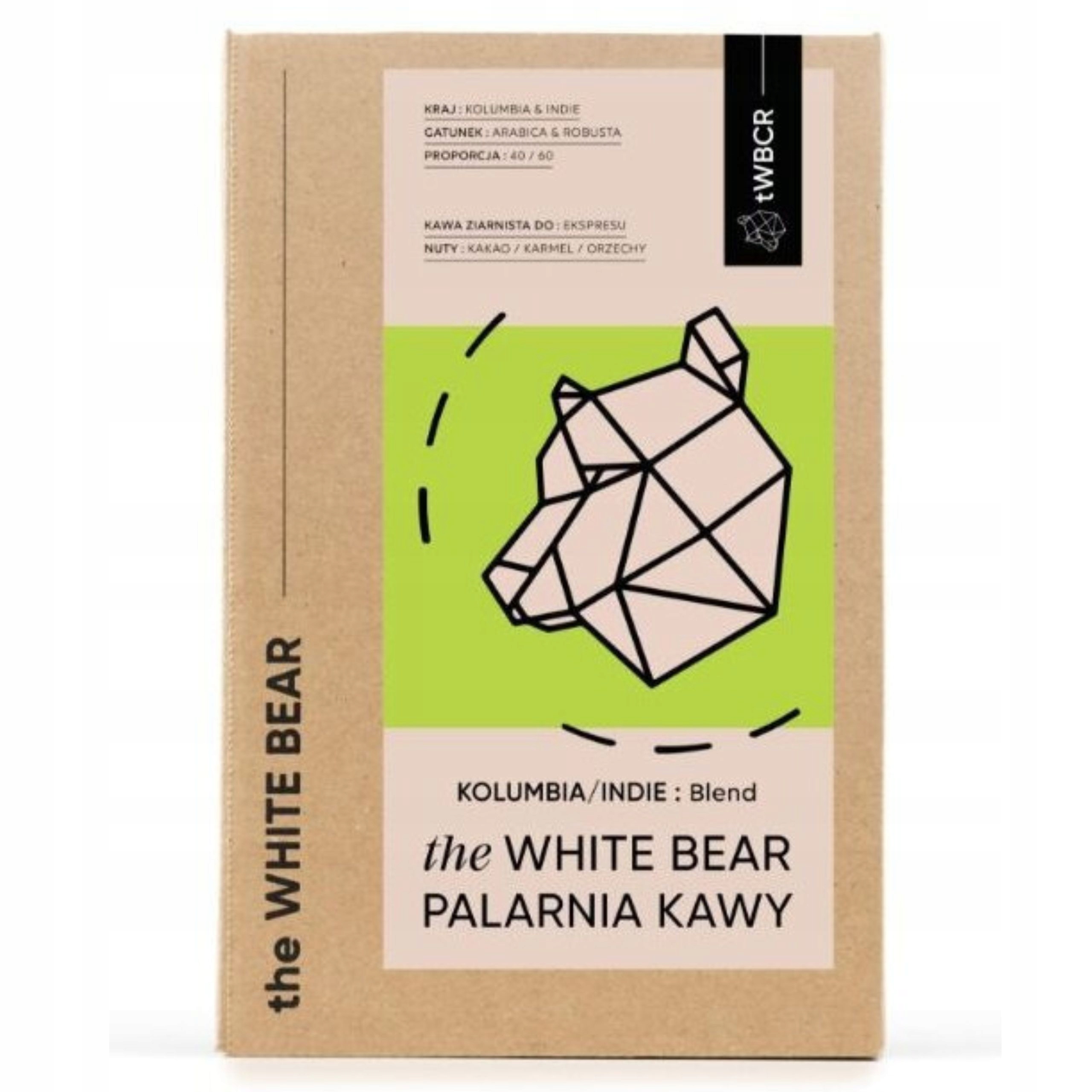 Levně Káva zrnková The White Bear Kolumbie Indie 1 kg blend arabica robusta
