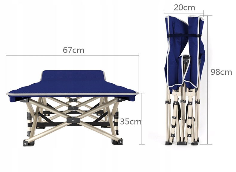 SKŁADANE ŁÓZKO TURYSTYCZNE Z MATERACEM 190X67x35CM Szerokość produktu 67 cm