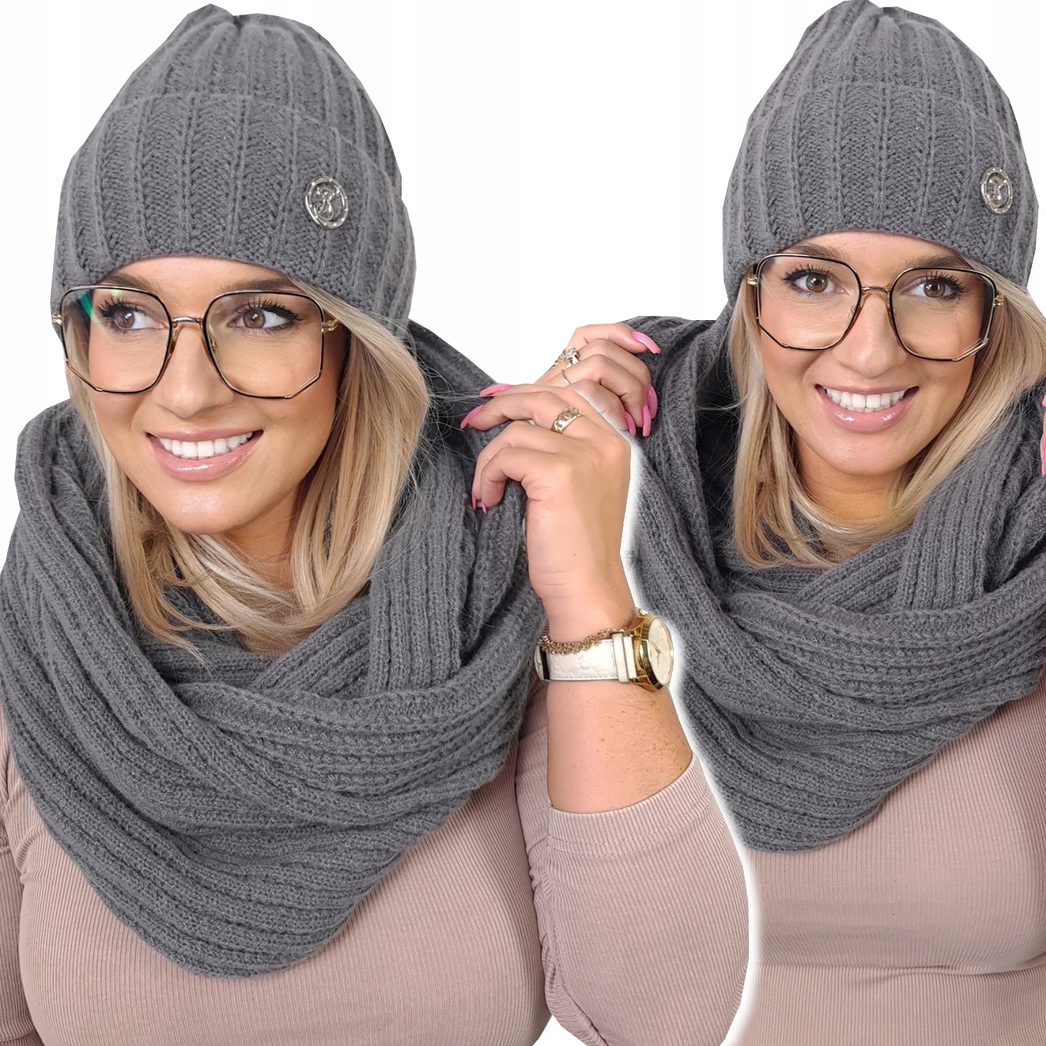 zimní dámský komplet Čepice Nákrčník šála Teplá módní Polský Premium barva