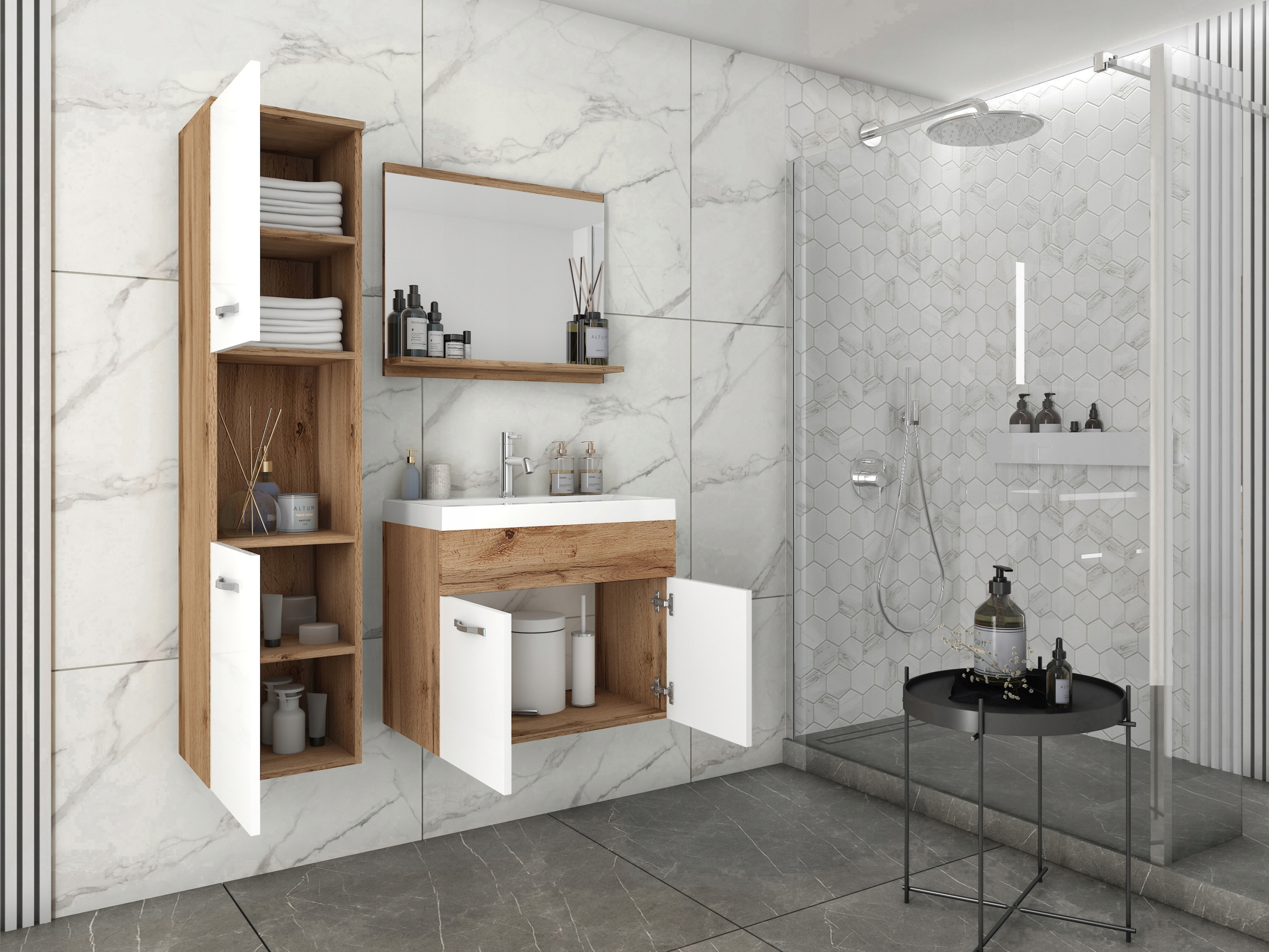 Zestaw mebli łazienkowych MILANO, szafka, lustro, umywalka