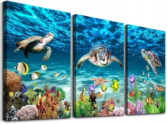 3X Obraz S Oceánskými Želvami Na Plátně S Podmořskou Krajinou 30X40 CM