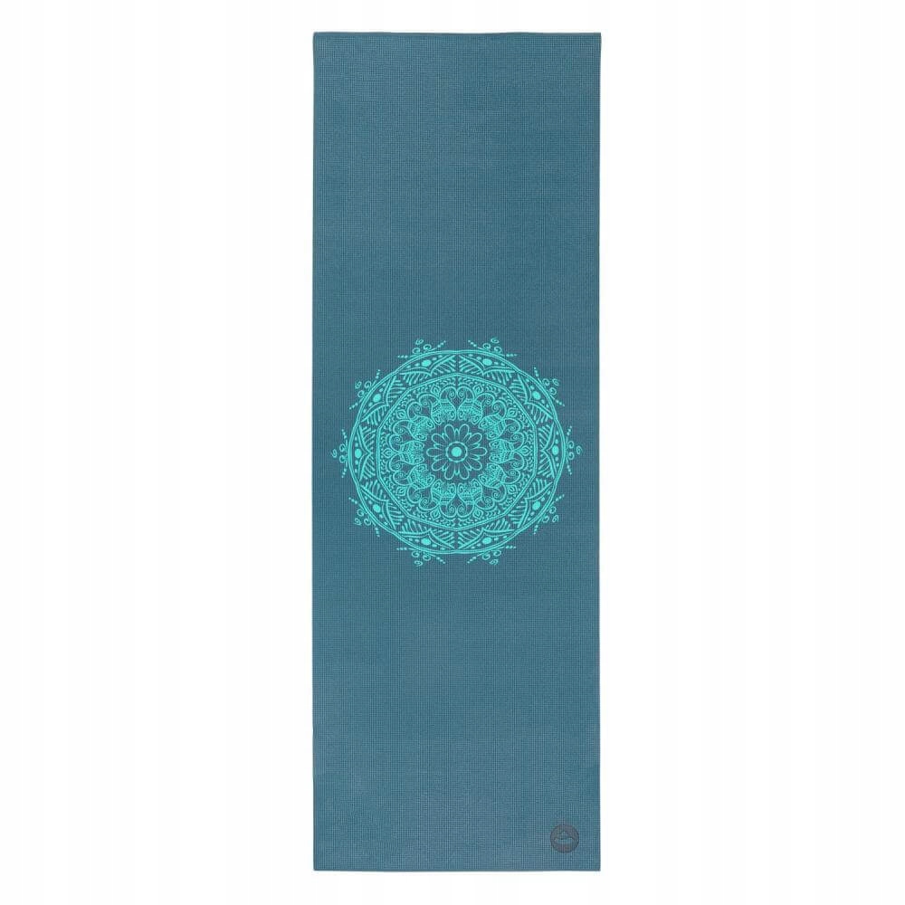 Mata do ćwiczeń jogi Bodhi Leela 4,5mm niebieska z mandalą antypoślizgowa