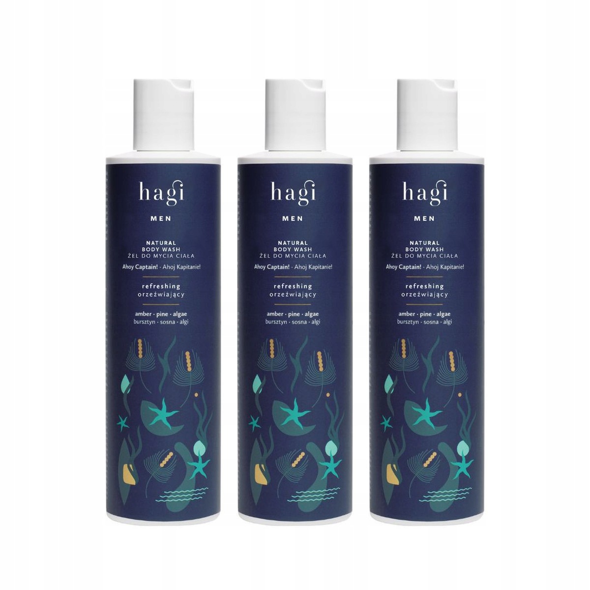 Zestaw 3x Hagi Men Naturalny żel do mycia dla mężczyzn Ahoj Kapitanie 300ml
