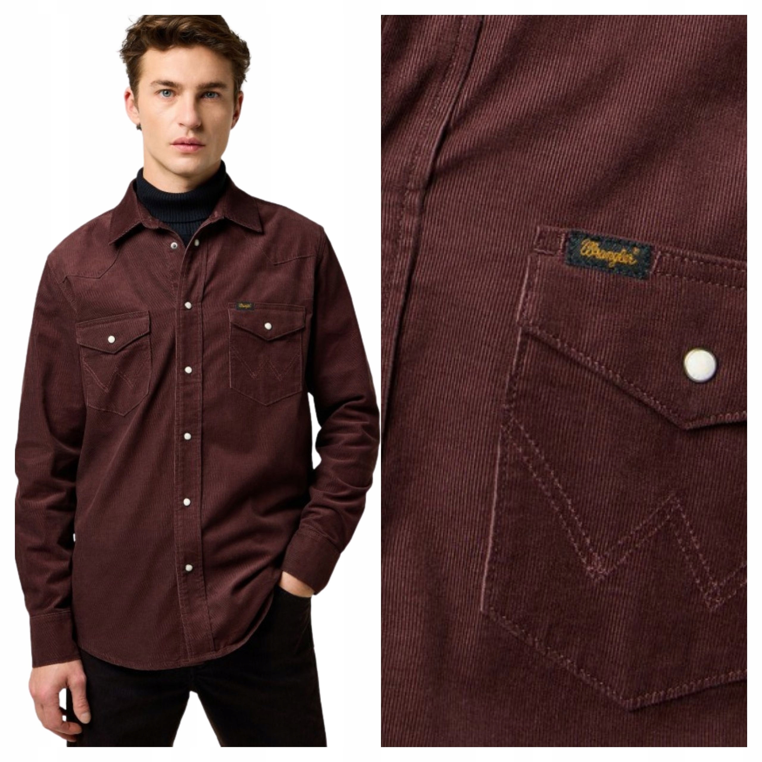 Pánská manšestrová košile Wrangler Western Cord Hnědá S