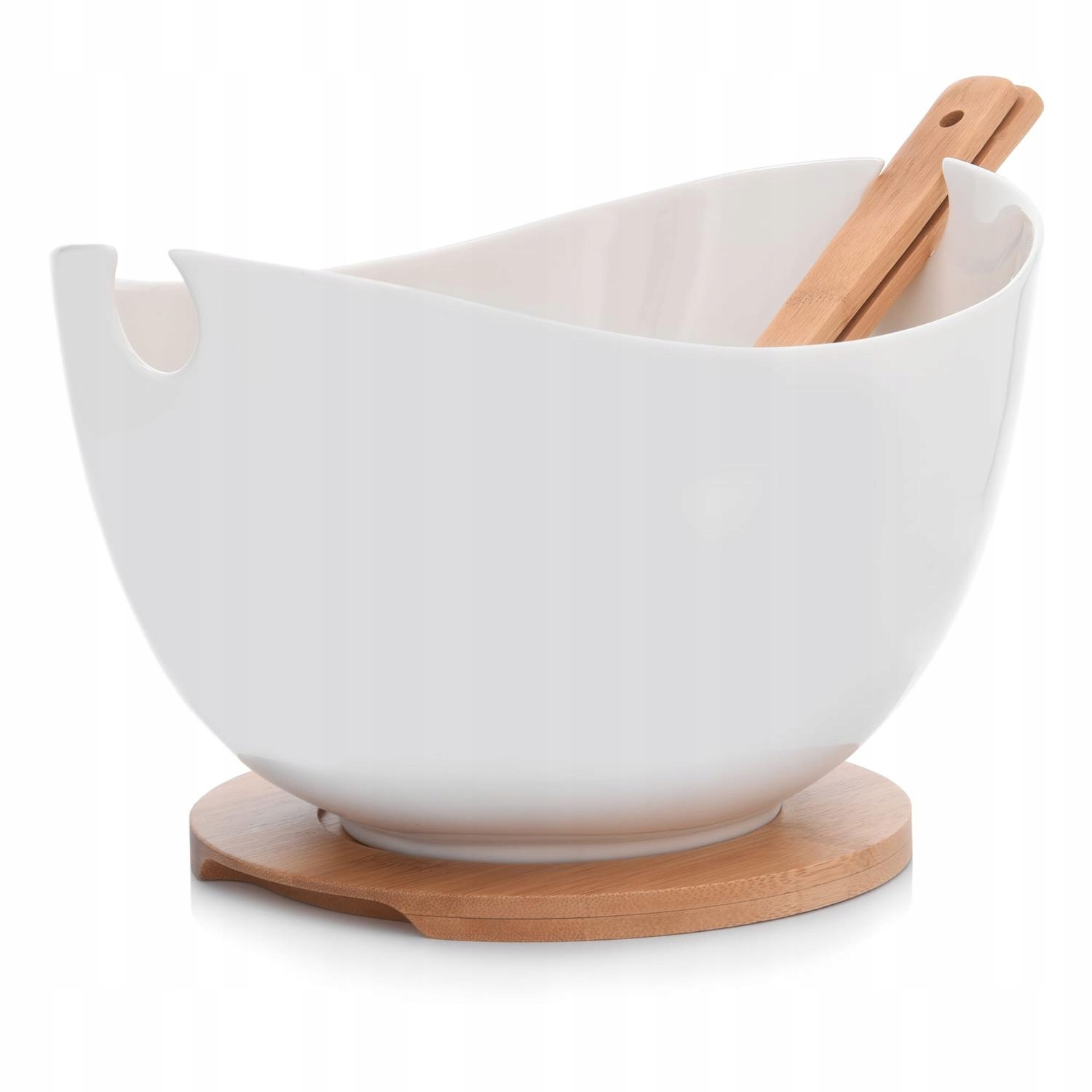 Salátová mísa s příborem a podstavcem 28 cm Bílá Bamboo Duka
