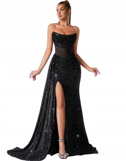 Shein Černé Šaty S Flitry A Průsvitným Páskem M 1KE